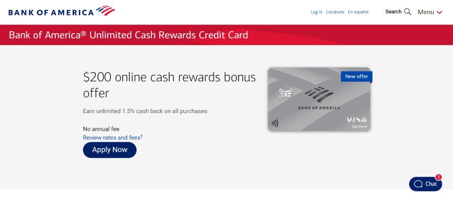 Bank of America Unlimited Cash Rewards Credit Card