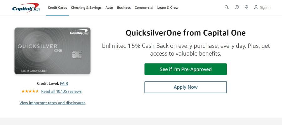 Capital One QuicksilverOne Cash Rewards Credit Card