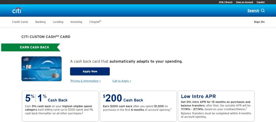 Citi Custom Cash Card