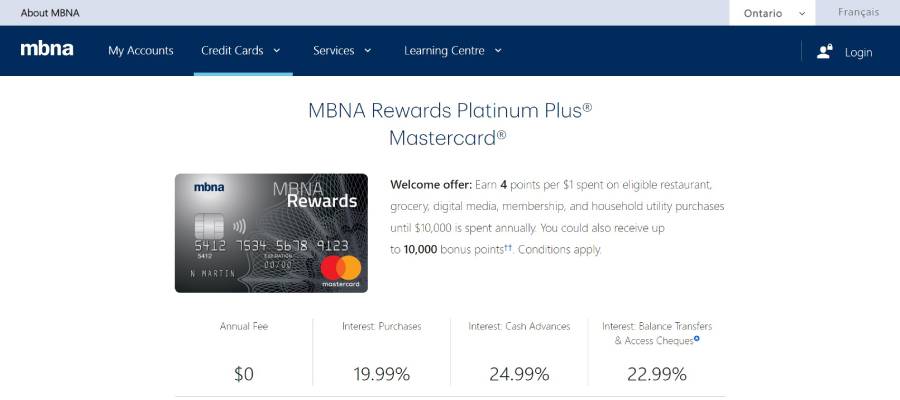 MBNA Rewards Platinum Plus Mastercard