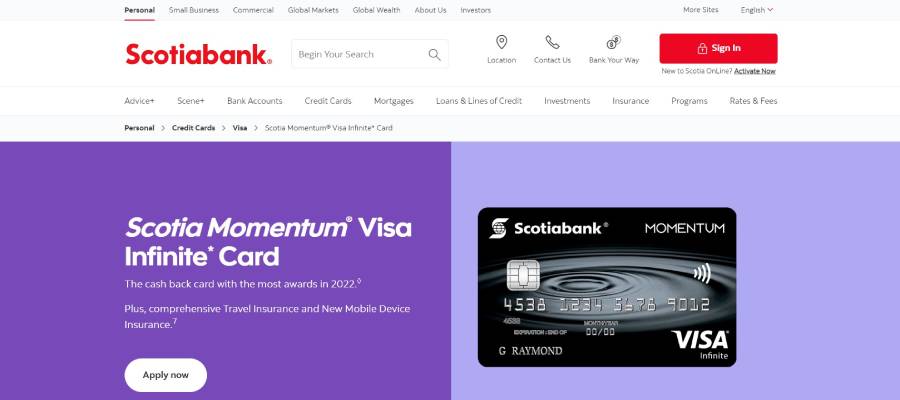 Scotia Momentum Visa Infinite Card
